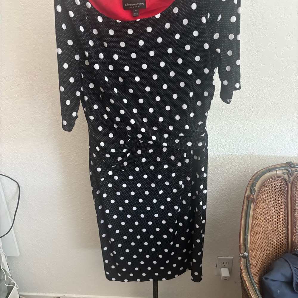 Connected Apparel Black and White Polka Dot Long Sleeve Dress